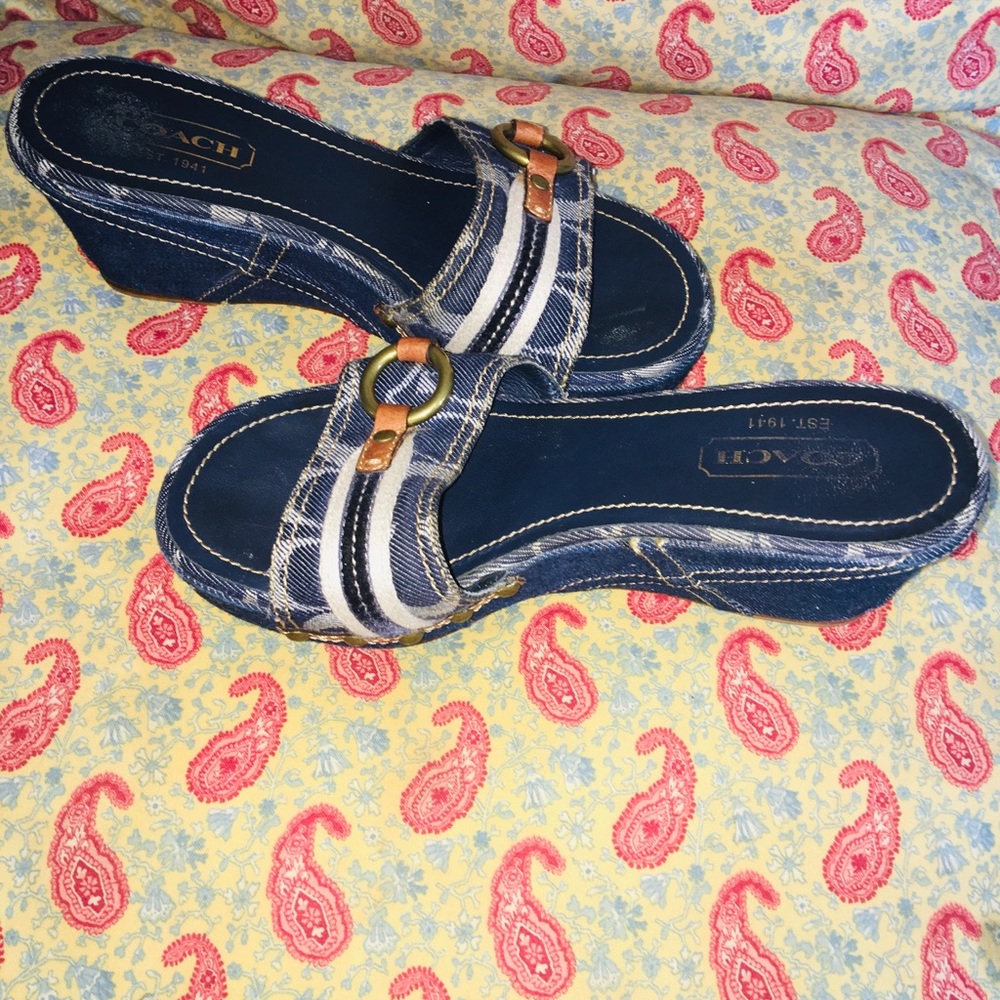 Denim jean coach ELLICE slides mule wedges 6.5